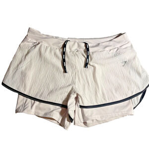 Gymshark 2 In 1 Shorts Light Pink & Black Running B2A5H Pocket Tie Strings Sz XL